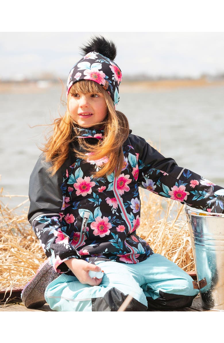 Deux par Deux 3-in-1 Two-Piece Mid-Season Outerwear Set Flowers - Inner Jacket, Alternate, color, Black Printed Flowers