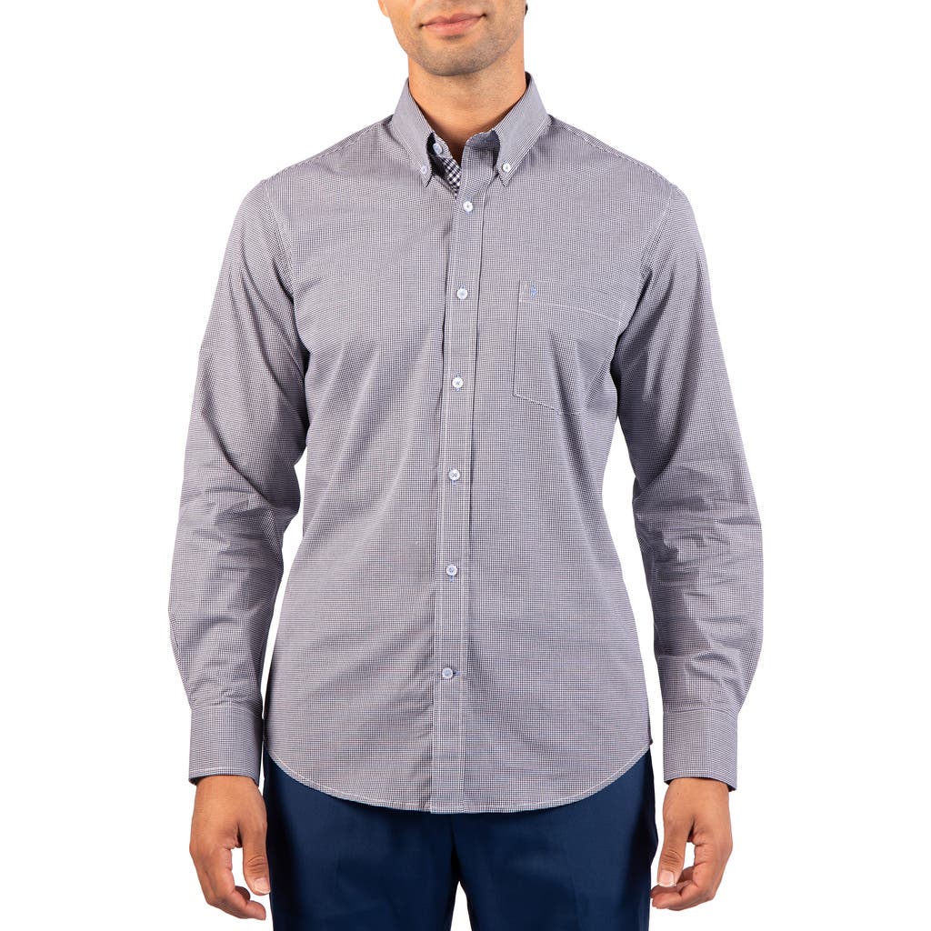 Tailorbyrd Micro Gingham Stretch Cotton Button-up Shirt In Black
