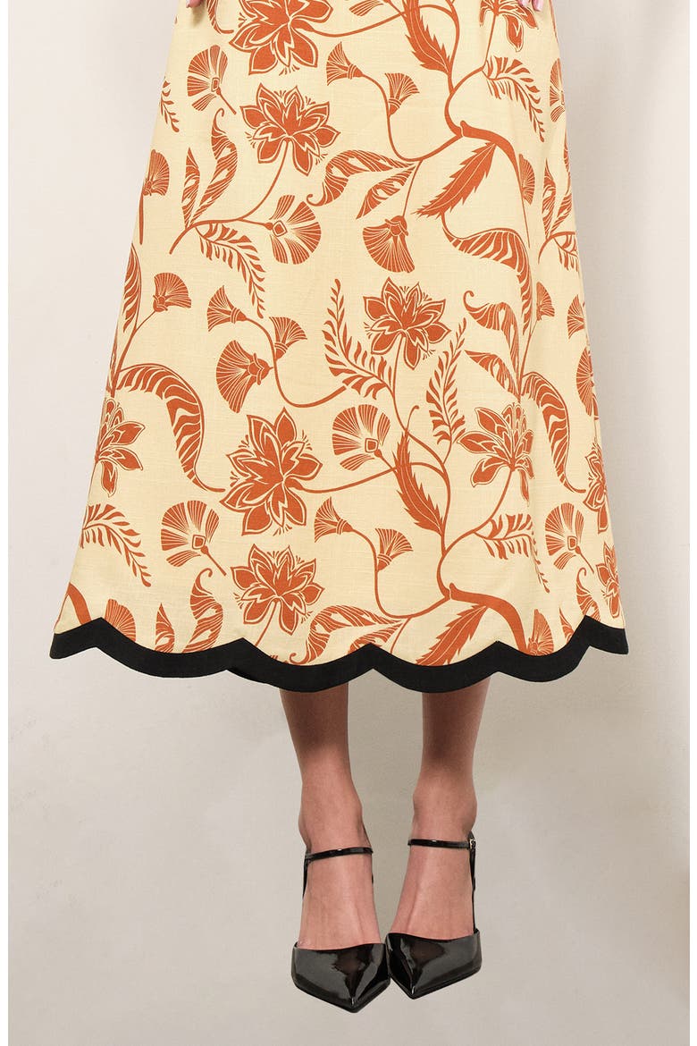 Melanie Palm Print Midi Dress, Alternate, color, MARIGOLD PALM PRINT