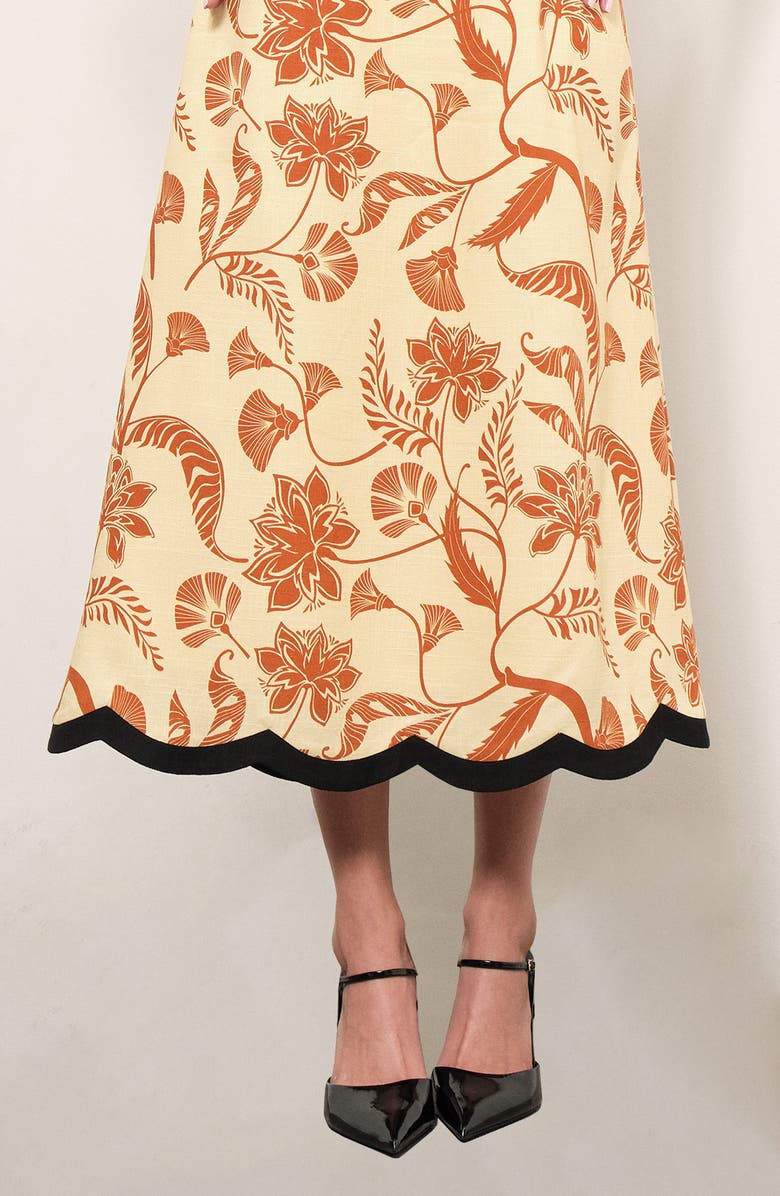 MAUDE CLUB Melanie Palm Print Midi Dress, Alternate, color, Marigold Palm Print