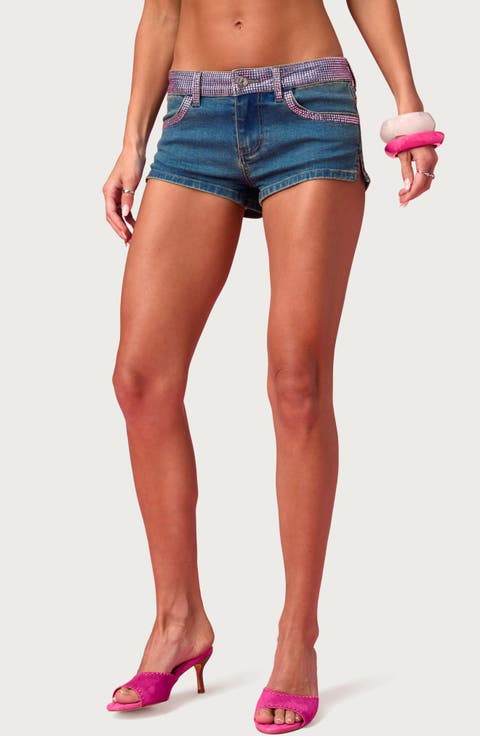 x Barbie™ Low Rise Denim Mini Shorts