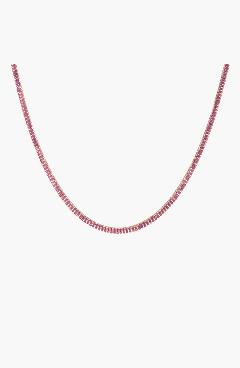 Aurate New York Lab Grown Pink Sapphire Baguette Tennis Necklace, Main, color, Pink Sapphire