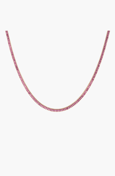 Lab Grown Pink Sapphire Baguette Tennis Necklace