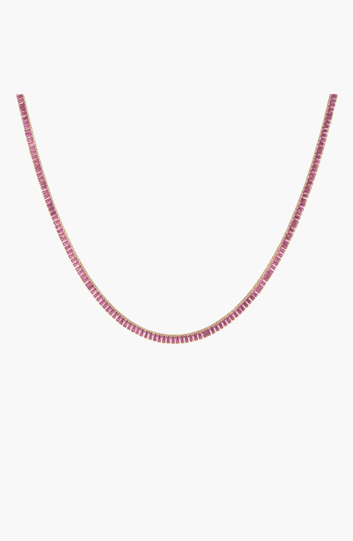 Aurate New York Lab Grown Pink Sapphire Baguette Tennis Necklace In Yellow