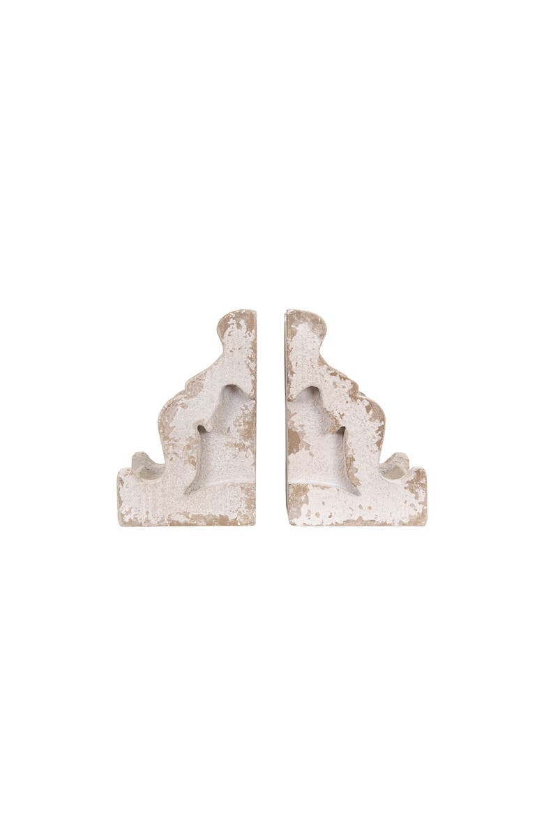 Storied Home Decorative Distressed Magnesia Corbel Bookends, White, Set of 2, Main, color, White