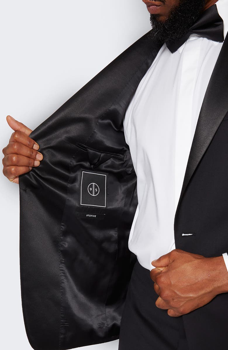 9tofive Peak Lapel Solid Wool Tuxedo Jacket, Alternate, color, Black