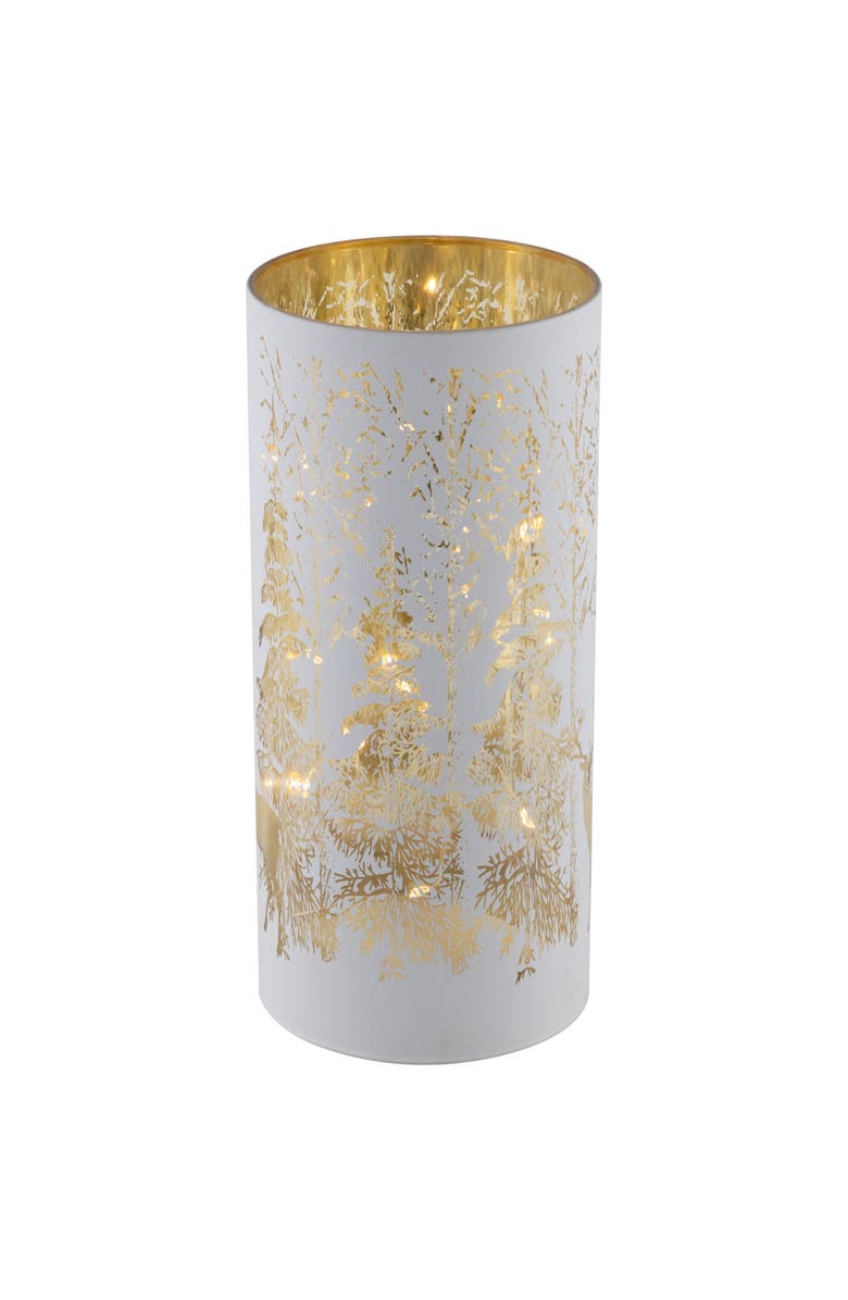 Northlight LED Lighted Deer in Forest Glass Hurricane Christmas Candle Decoration - 8", Alternate, color, White