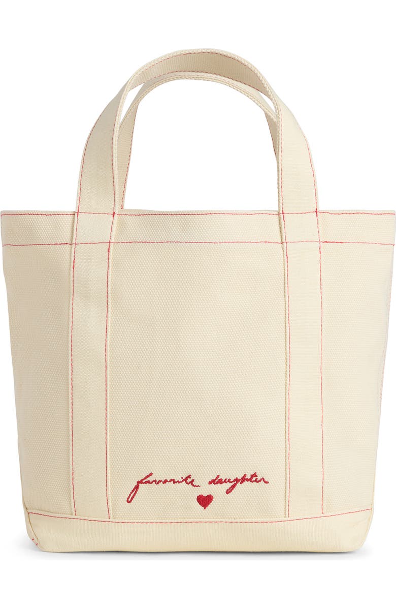 Favorite Daughter Valentine's Day Embroidered Small Canvas Tote Bag, Main, color, Natural