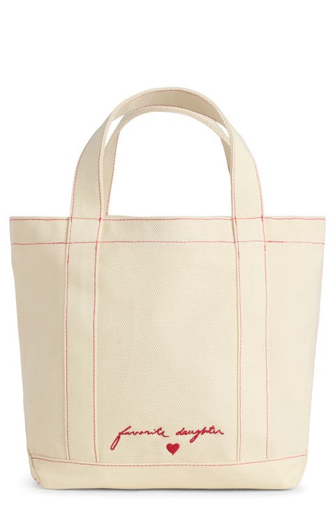 Valentine's Day Embroidered Small Canvas Tote Bag