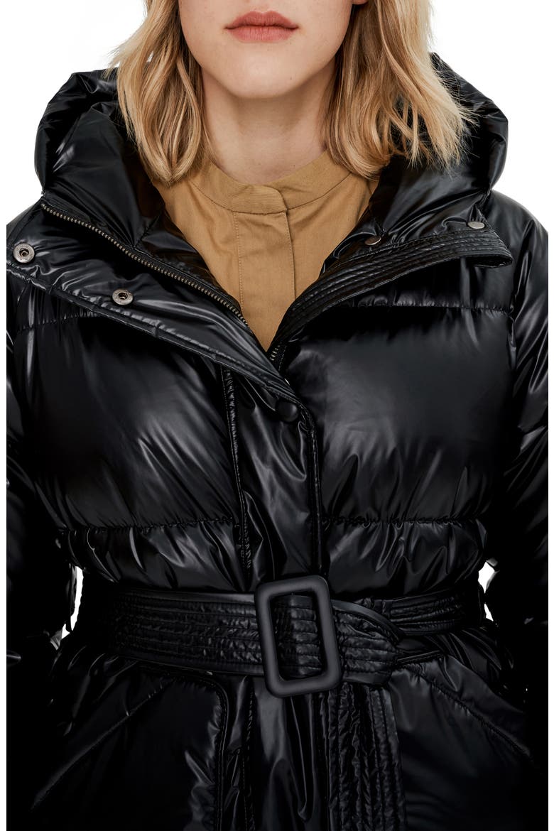 Belted Oversize Hooded Puffer Coat, Alternate, color, BLACK
