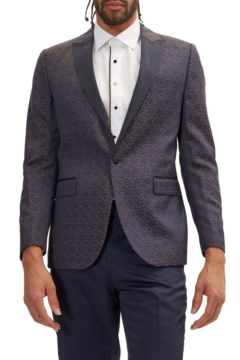 Paisley Pattern Tuxedo Jacket, Main, color, NAVY