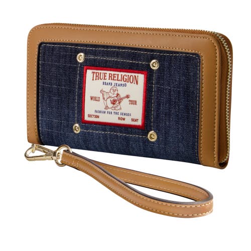 True Religion Buddha Patch Zip Around Wristlet In Blue
