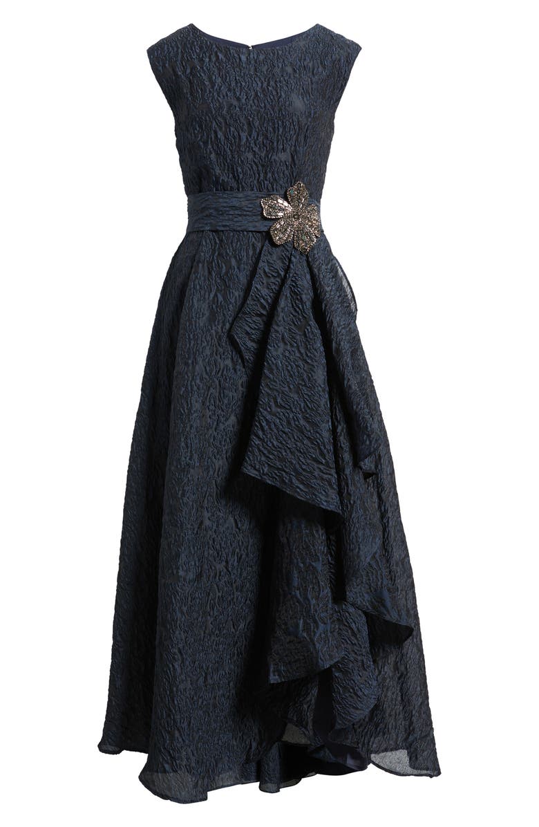 Tahari ASL Beaded Flower Crinkled Taffeta Dress, Alternate, color, Navy