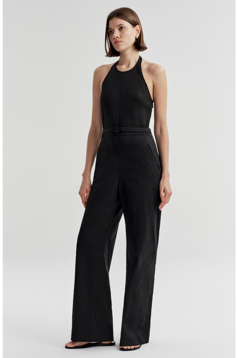 Sylvie Halter Neck Jumpsuit, Alternate, color, BLACK
