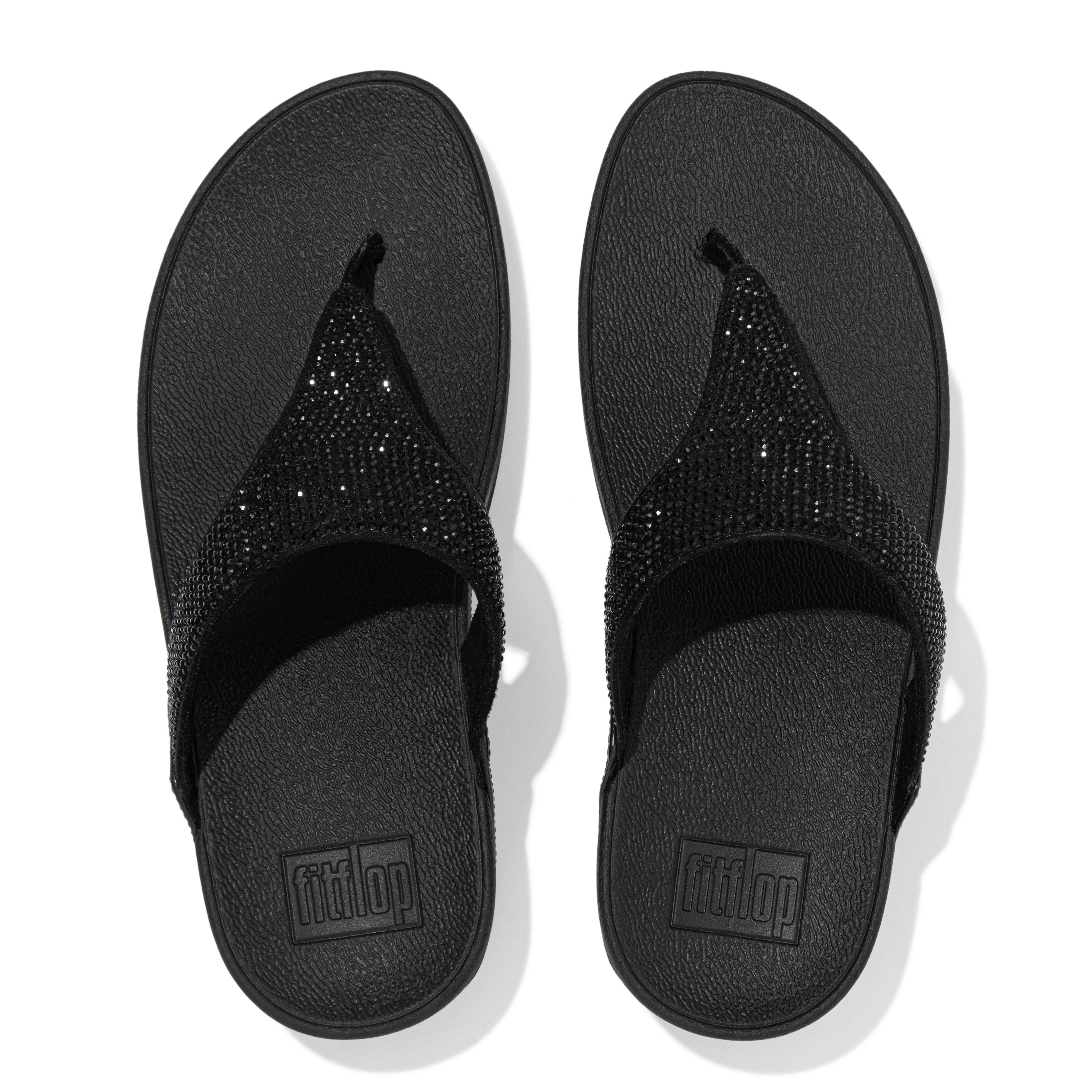 FitFlop Lulu Crystal embellished toe-post sandals, Alternate, color, All Black