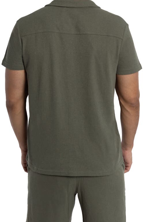 Spring + Mercer Relaxed Cotton & Hemp Button-down Polo In Dusty Olive