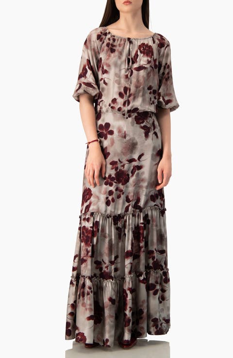 Floral-print Tiered Maxi Dress With Flutter Sleeves