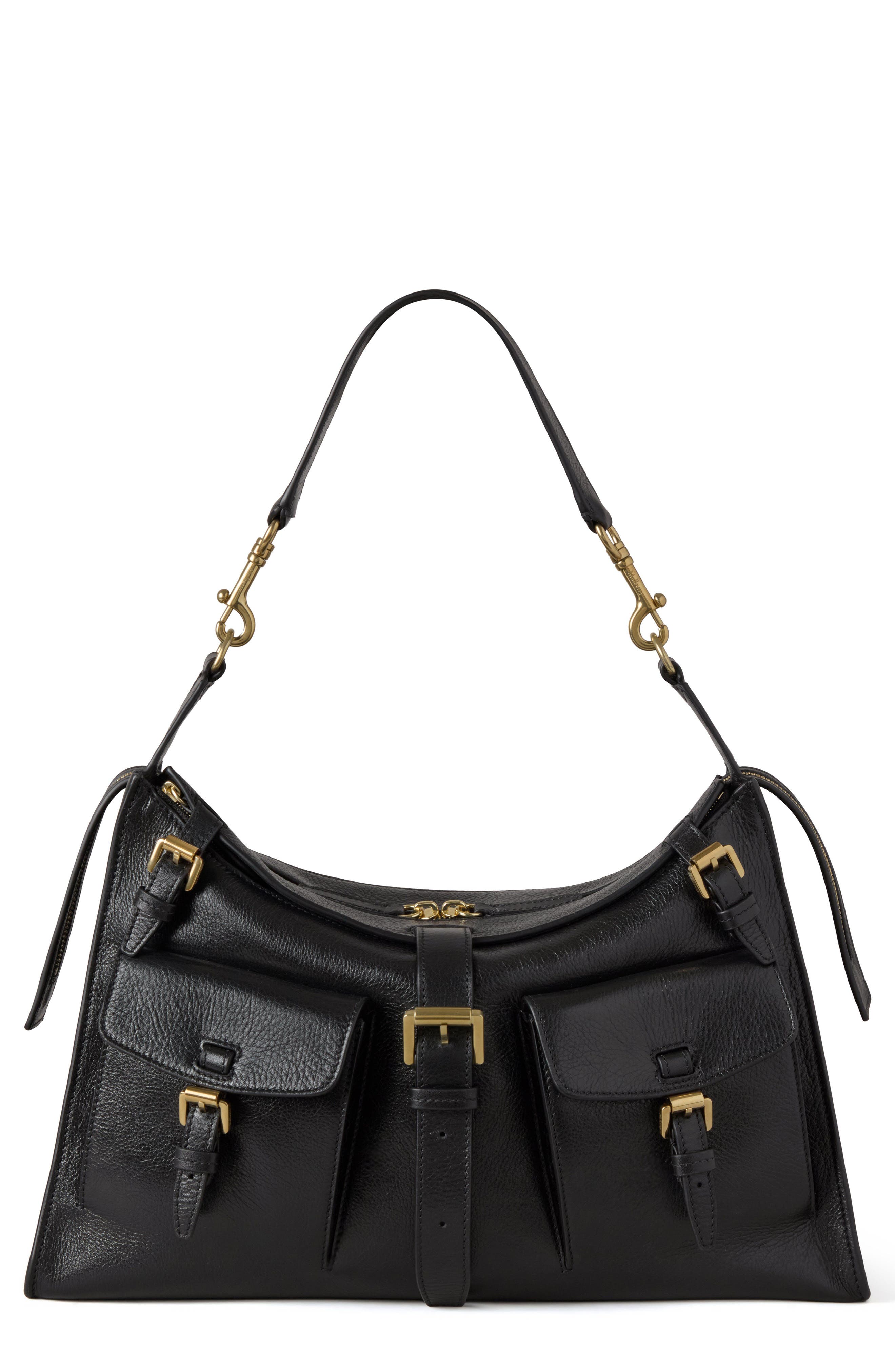 Mulberry Roxanne High Shine Leather Shoulder Bag, Main, color, Black