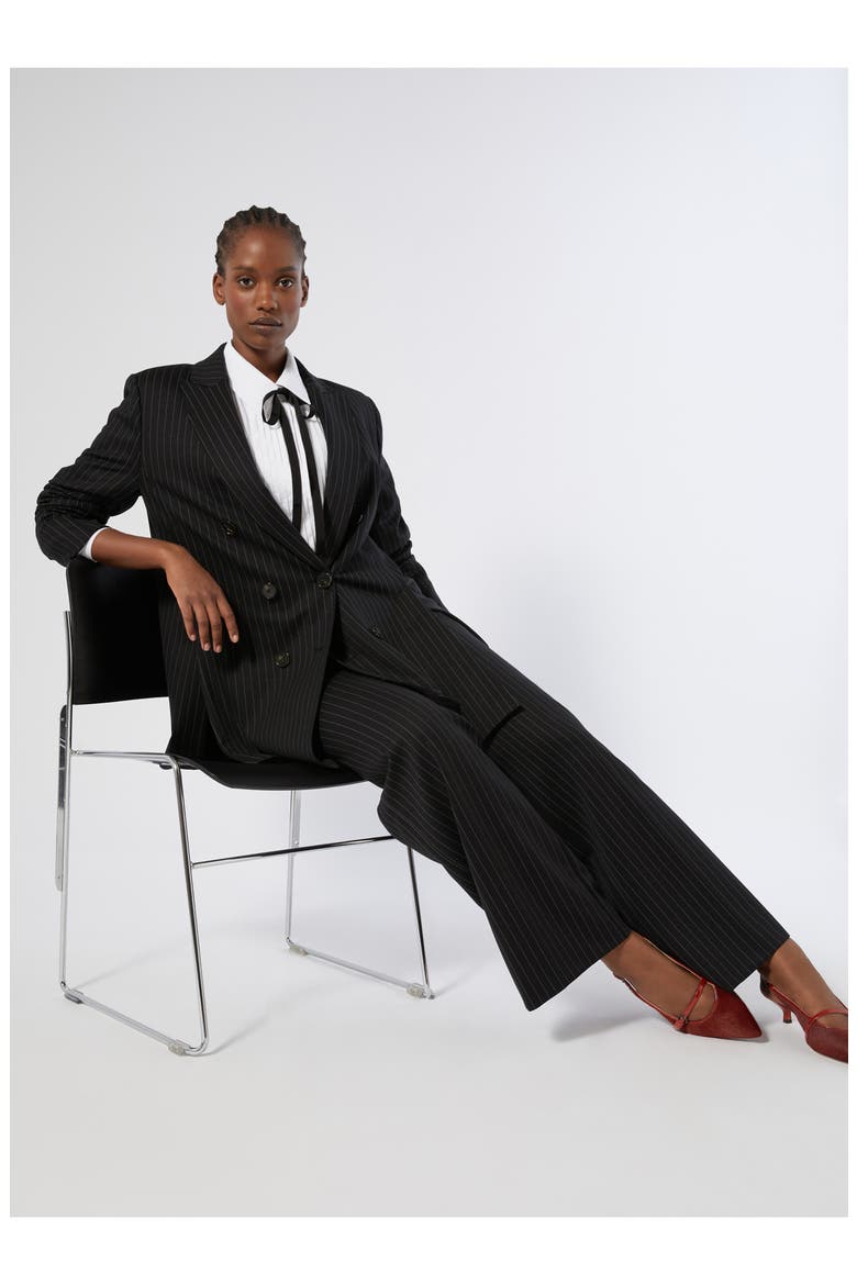 Michela Pinstripe Stretch Jersey Pants, Alternate, color, BLACK