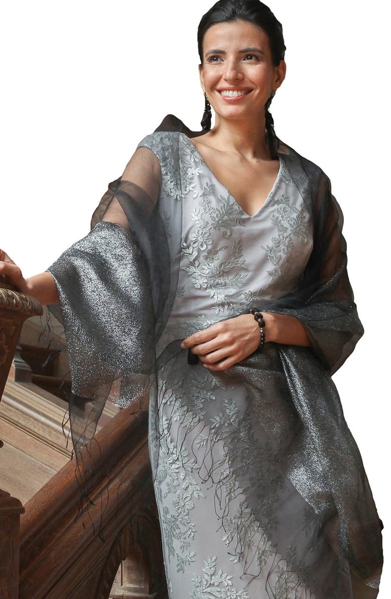 SAACHI Glitz Shimmer Silk Scarf, Alternate, color, Black