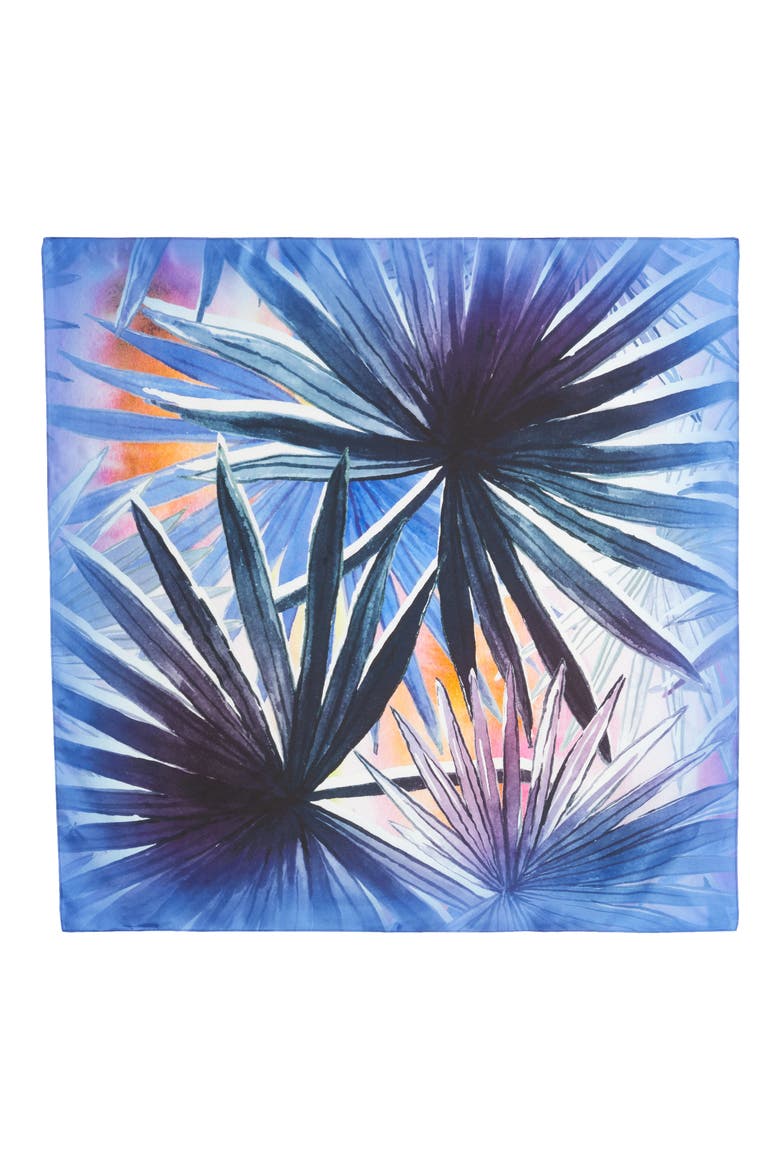 Palm Print Silk Square Scarf, Alternate, color, BLUE PALM