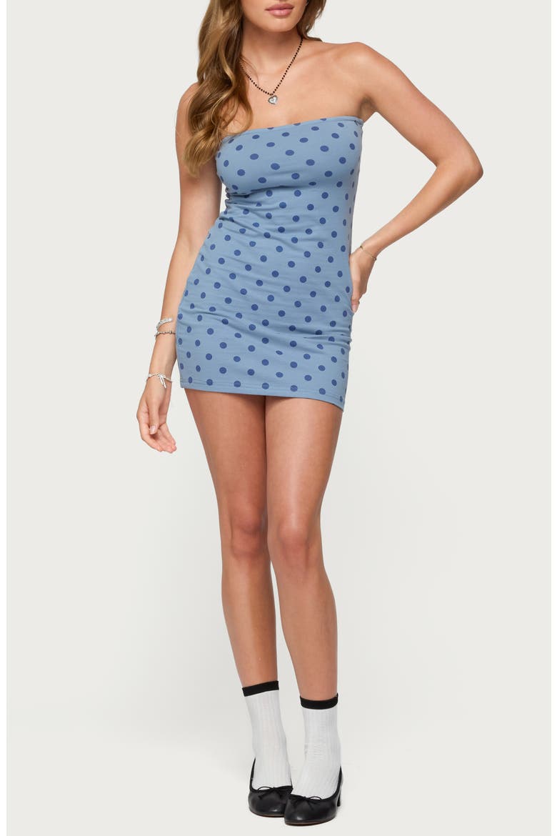 Lewis Polka Dot Strapless Minidress, Main, color, BLUE
