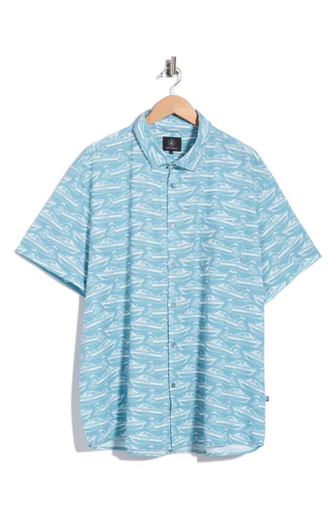 Lind Performance Print Short Sleeve Button Up Shirt