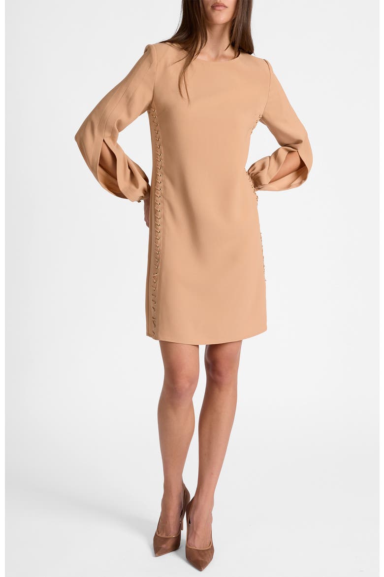 Pauli Shift Dress in Satin Back Crepe, Main, color, HAZELWOOD