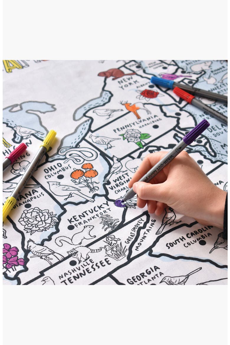 United States Map Color In Tablecloth, Alternate, color, Light Blue/Multicolor