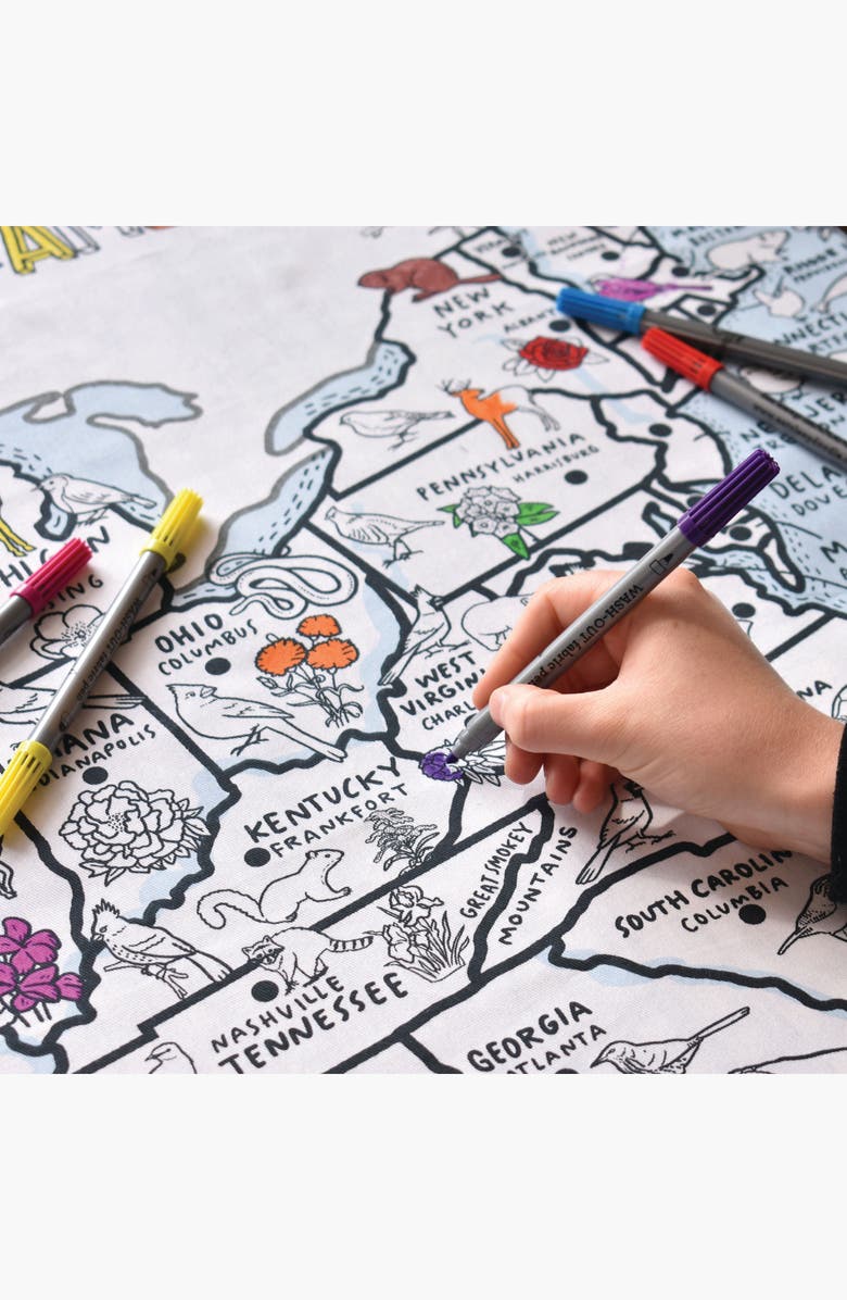 Eat Sleep Doodle United States Map Color In Tablecloth, Alternate, color, Light Blue/Multicolor