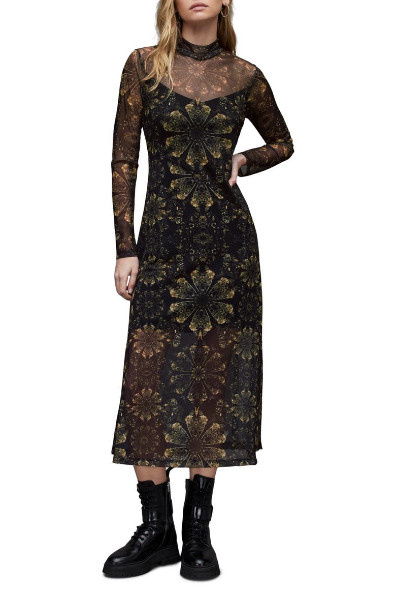 Hanna Gloria Long Sleeve Midi Dress, Main, color, BLACK