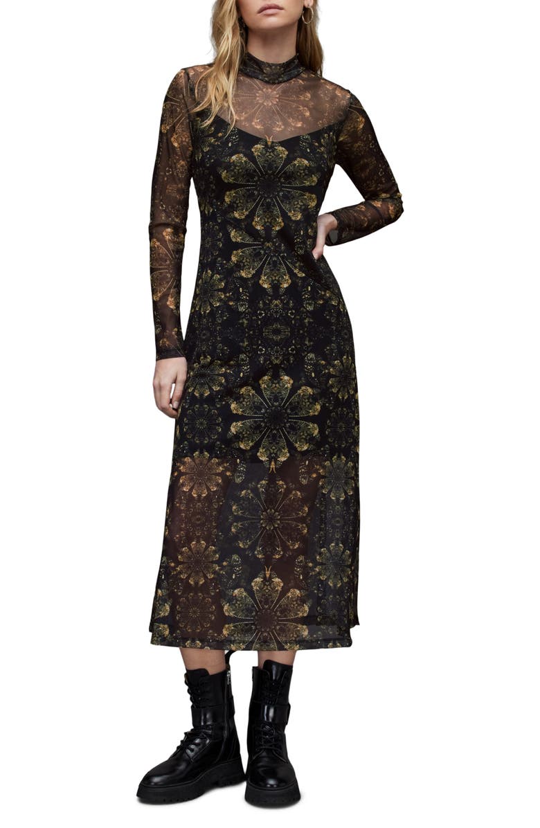 AllSaints Hanna Gloria Long Sleeve Midi Dress, Main, color,