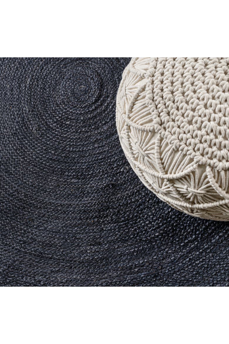 Zara Braided Coastal Cottage Round Jute Round Area Rug, Alternate, color, Navy