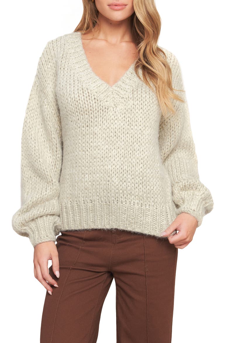 V-Neck Sweater, Main, color, CREAM/GOLD