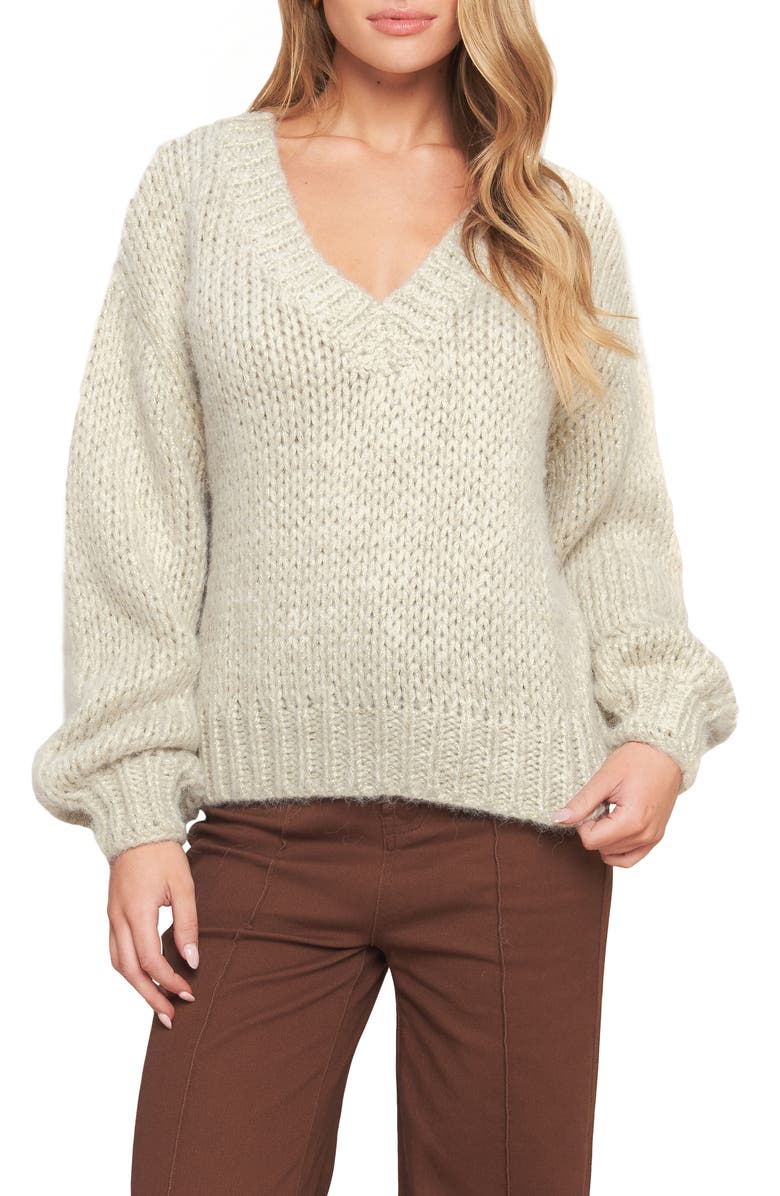 FLYING TOMATO V-Neck Sweater, Main, color, Cream/Gold