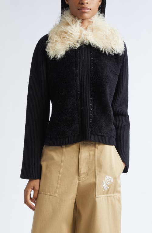 Marni Knitted Jacket With Faux Fur Collar In Black