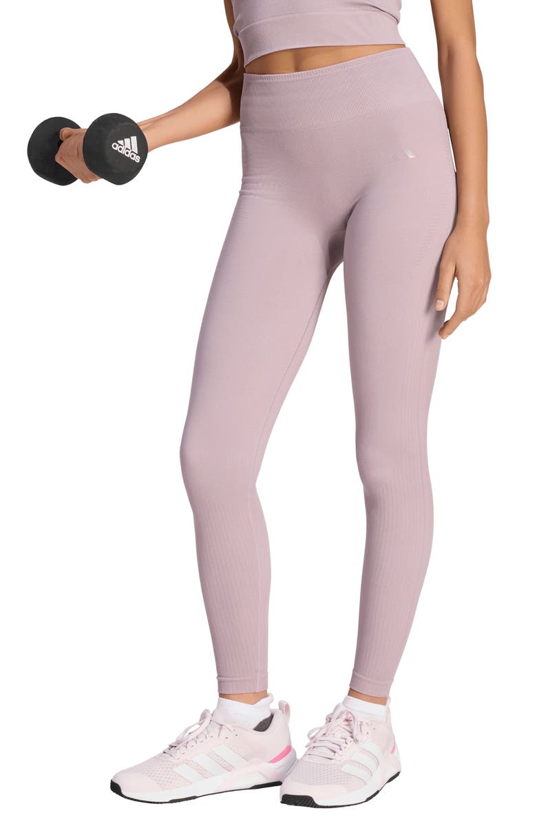 adidas Workout Essentials Full Length Knit Leggings, Main, color, Preloved Fig