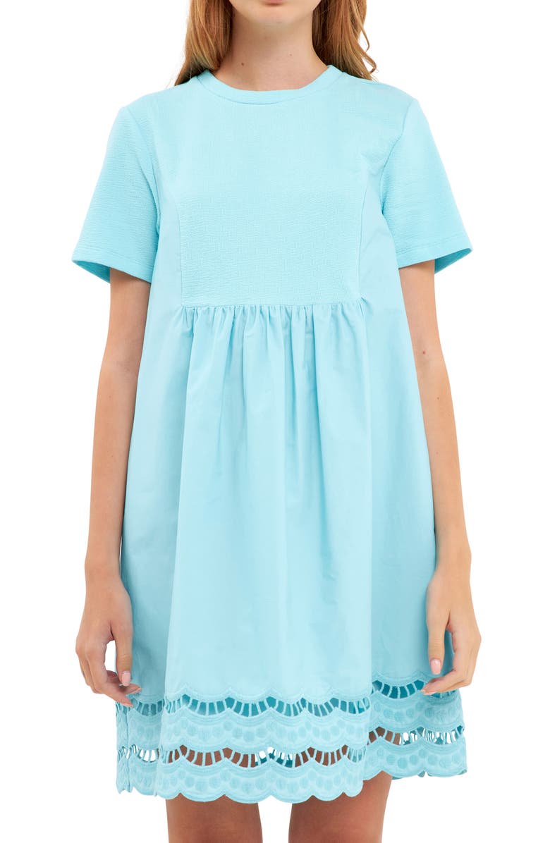 English Factory Mixed Media Minidress, Alternate, color, Aqua