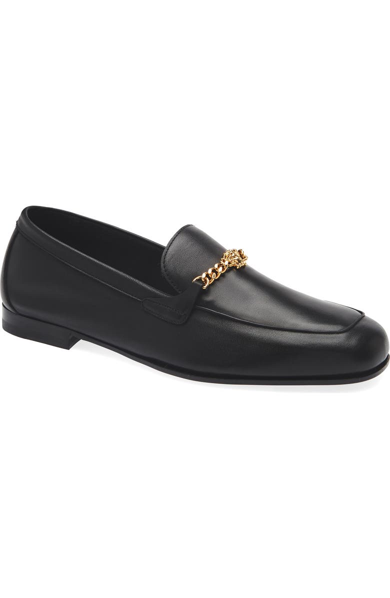 Versace Medusa Chain Leather Loafer, Main, color, Black-Versace Gold