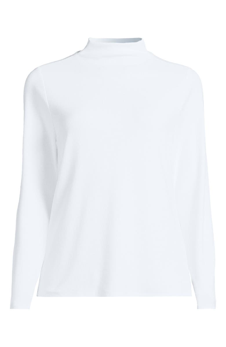 Lands' End Drapey Rib Skimming Long Sleeve Mock Neck, Alternate, color, Crisp White