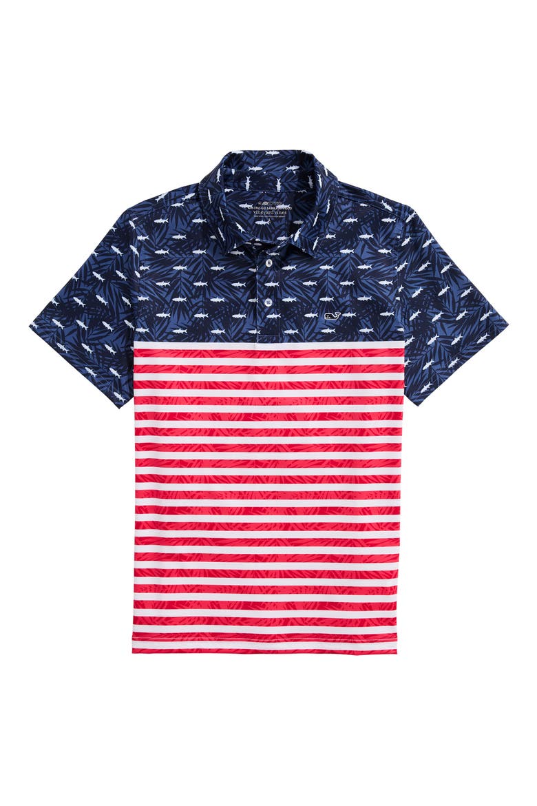 Kids' USA Fish & Palms UPF 50+ Polo, Main, color, USA FISH AND PALM