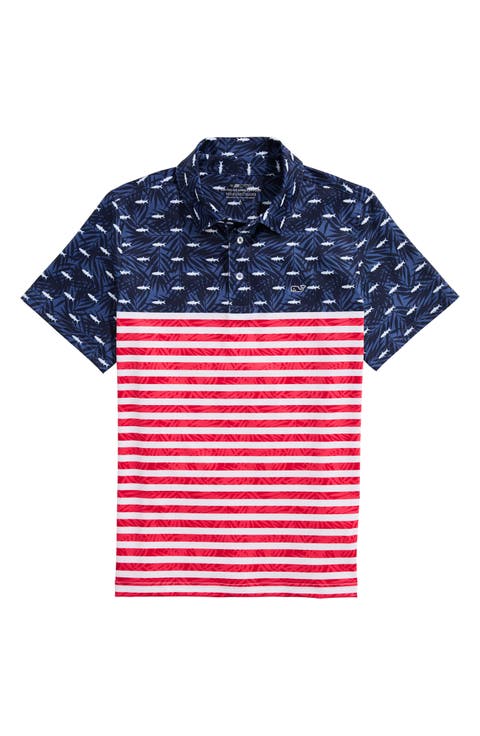 Kids' USA Fish & Palms UPF 50+ Polo