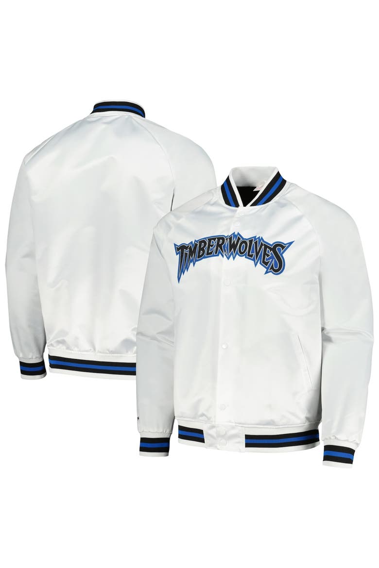 Men's Mitchell & Ness White Minnesota Timberwolves Hardwood Classics  Throwback Wordmark Raglan Full-Snap Jacket, Main, color, White