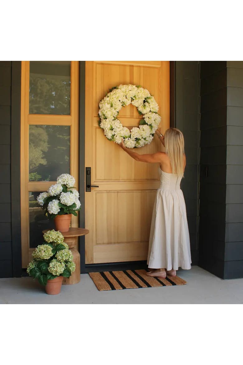 30" White Hydrangea Wreath - 30in Faux Floral Door Wreath, Alternate, color, White Hydrangea