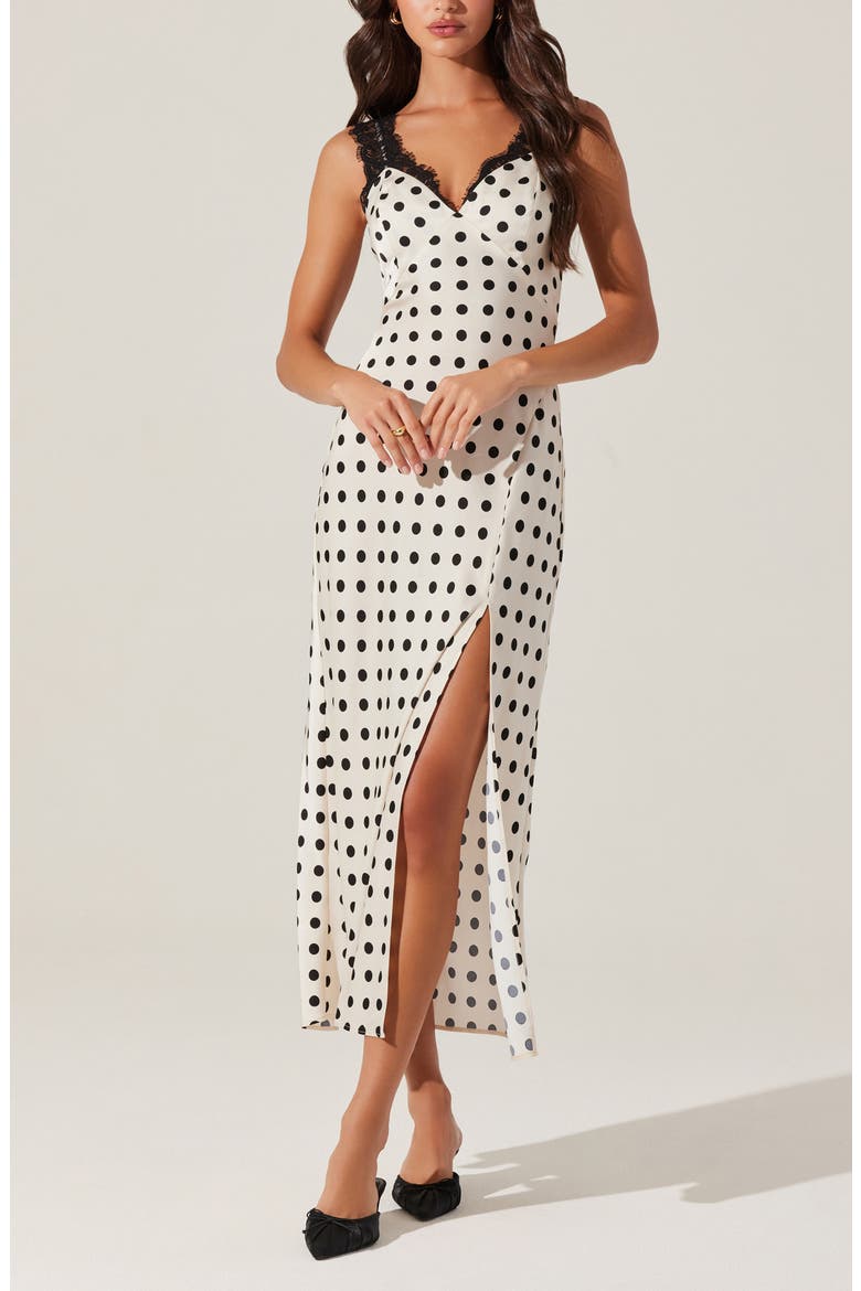 Eirene Lace Trim Polka Dot Dress, Alternate, color, BLACK POLKA DOT
