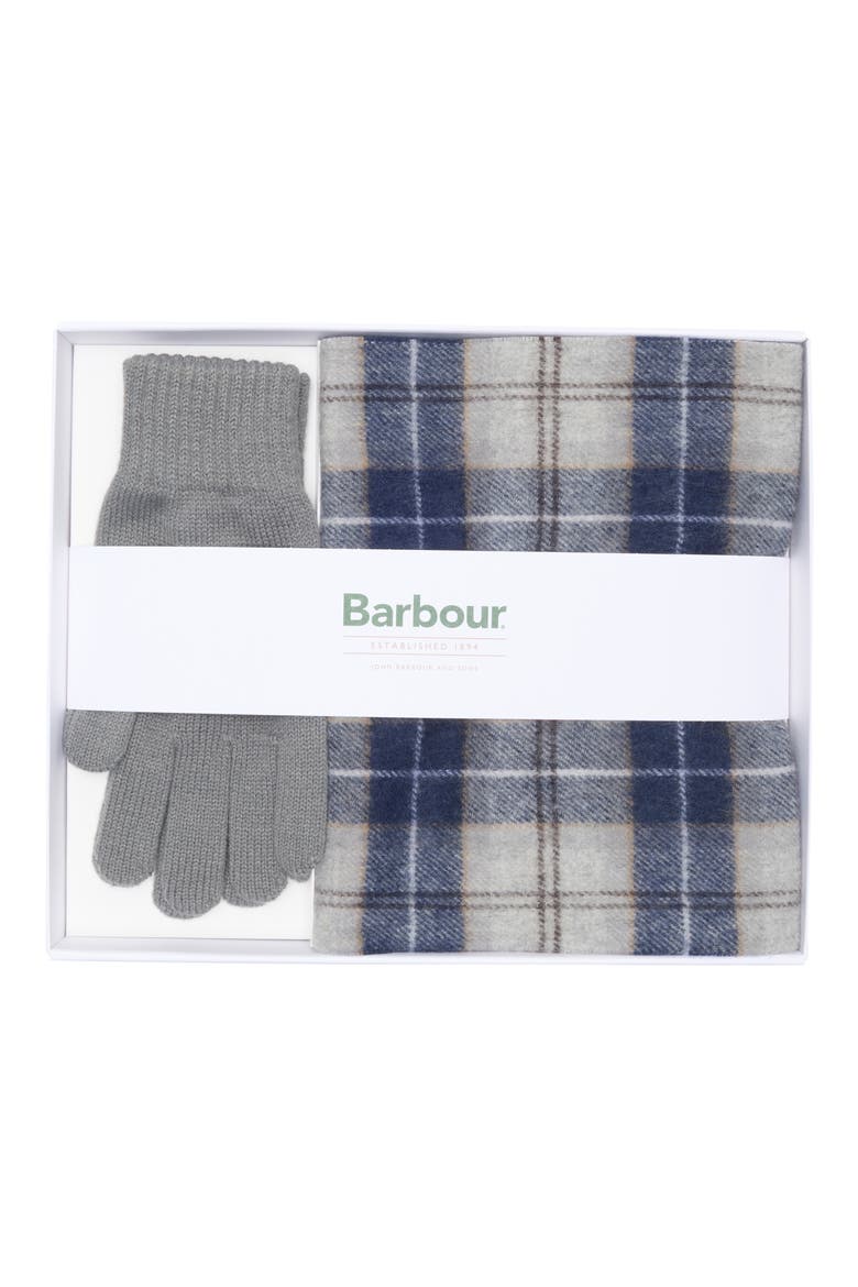 Tartan Wool Scarf & Gloves Set, Main, color, GREY MIDNIGHT