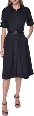 DKNY Long Sleeve Stretch Cotton Shirtdress