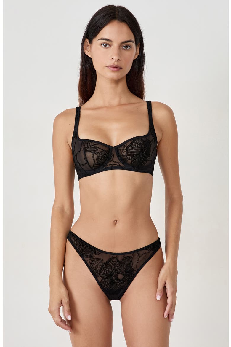 Badinage Embroidered Underwire Balconette Bra, Alternate, color, BLACK