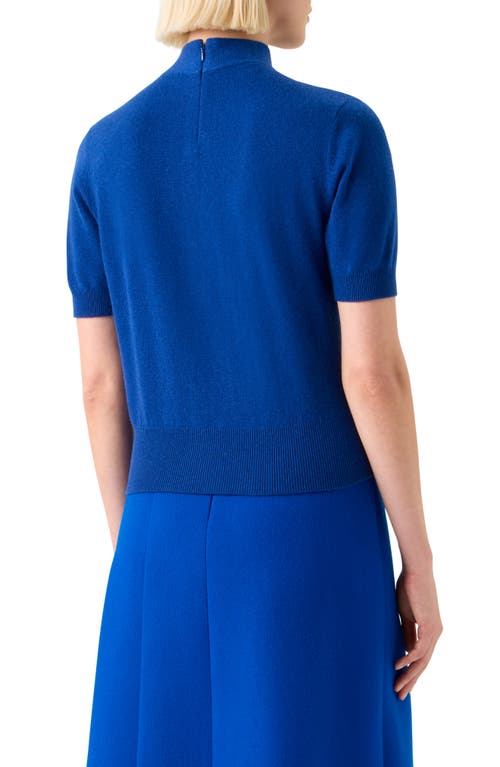 Akris Short Sleeve Cashmere Scarf Neck Sweater In Blue
