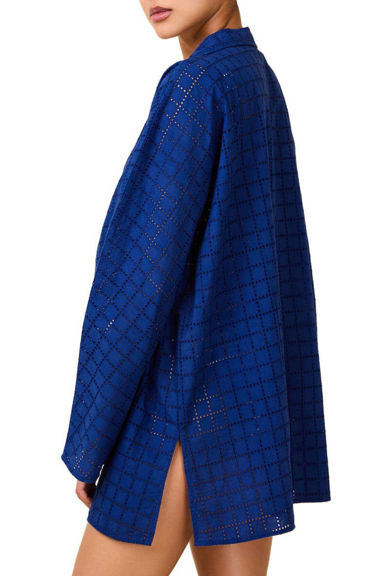 The Alba Embroidered Eyelet Long Sleeve Cotton Cover-Up Tunic, Alternate, color, MARITIME NAVY